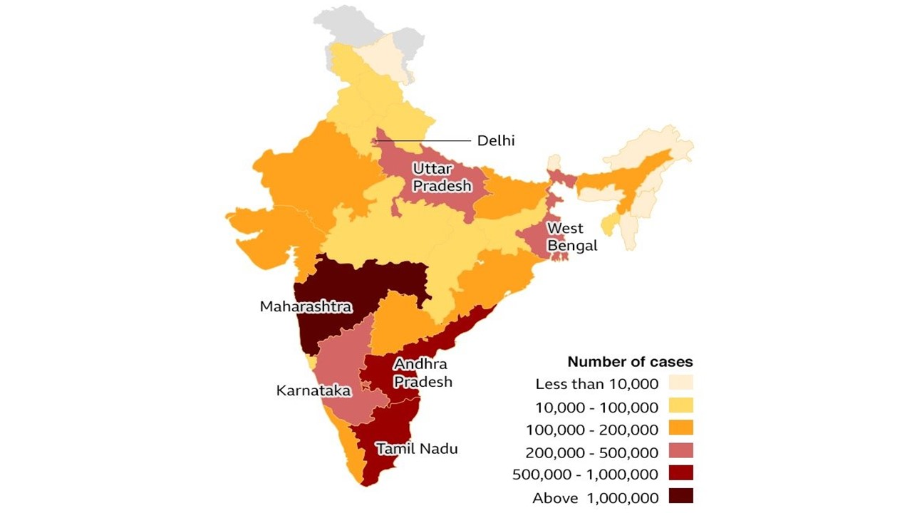 Map showing cases across India