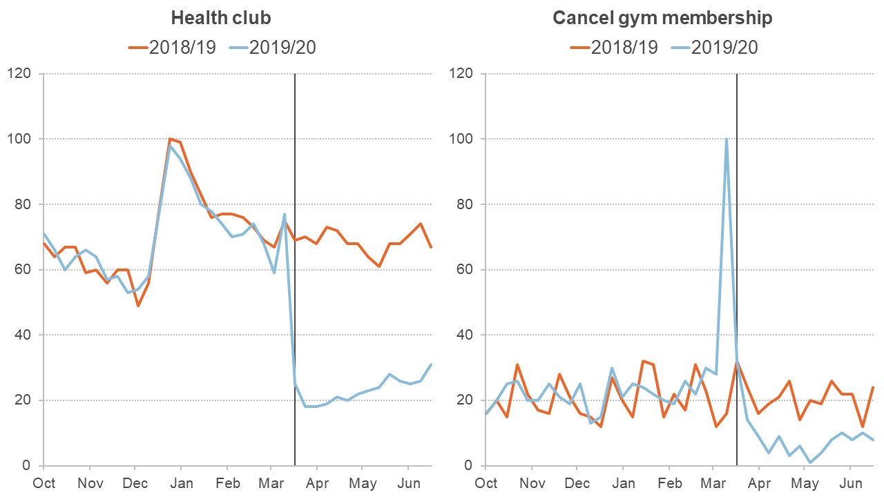 Two graphs showing google searches for 