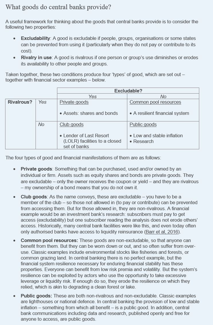 Box What goods do central banks provide?
